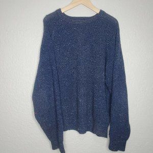 Eddie Bauer Size M Crew Neck Sweater Blue With Multicolor Accent Threads